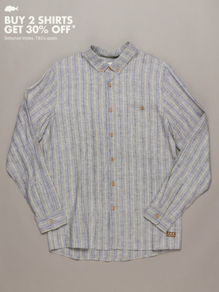 Apparel * | Just Another Fisherman Stripe Anchorage Shirt Blue/Moss Stripe Apparel