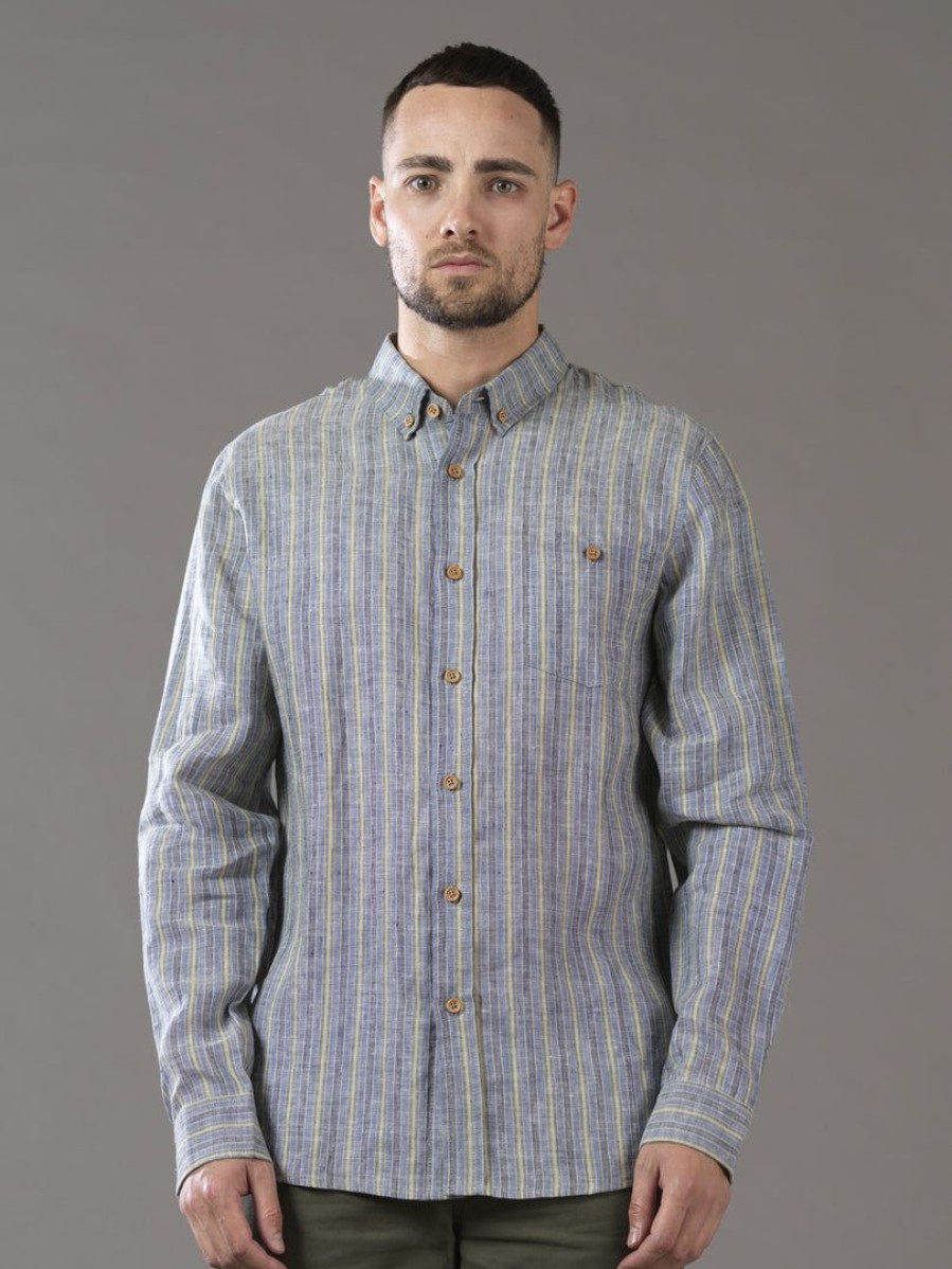 Apparel * | Just Another Fisherman Stripe Anchorage Shirt Blue/Moss Stripe Apparel