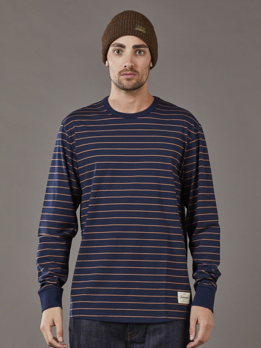 Apparel * | Just Another Fisherman Critter Stripe Ls Tee Navy/Rust