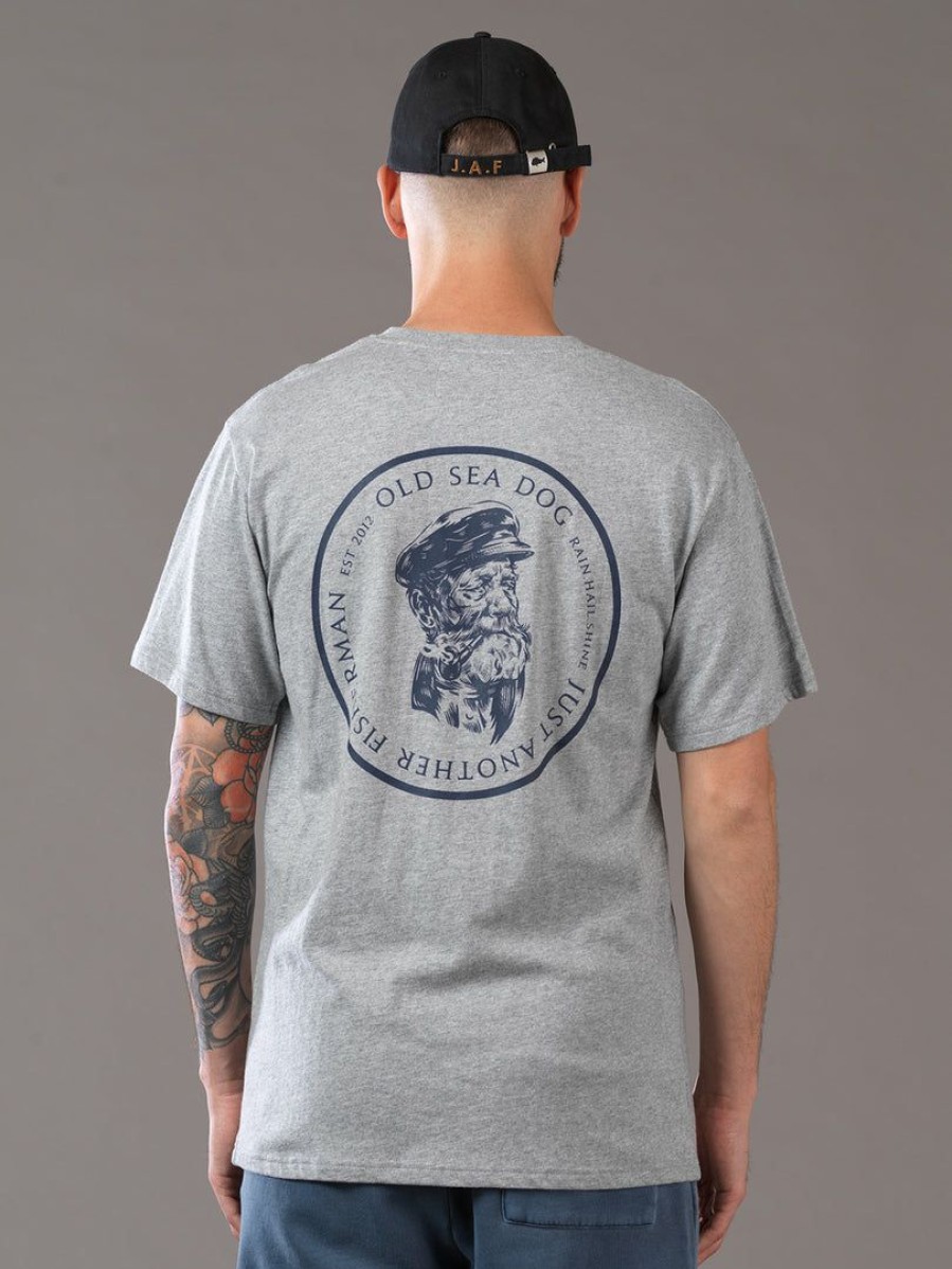 Apparel * | Just Another Fisherman Old Sea Dog Tee Grey Marle/Navy