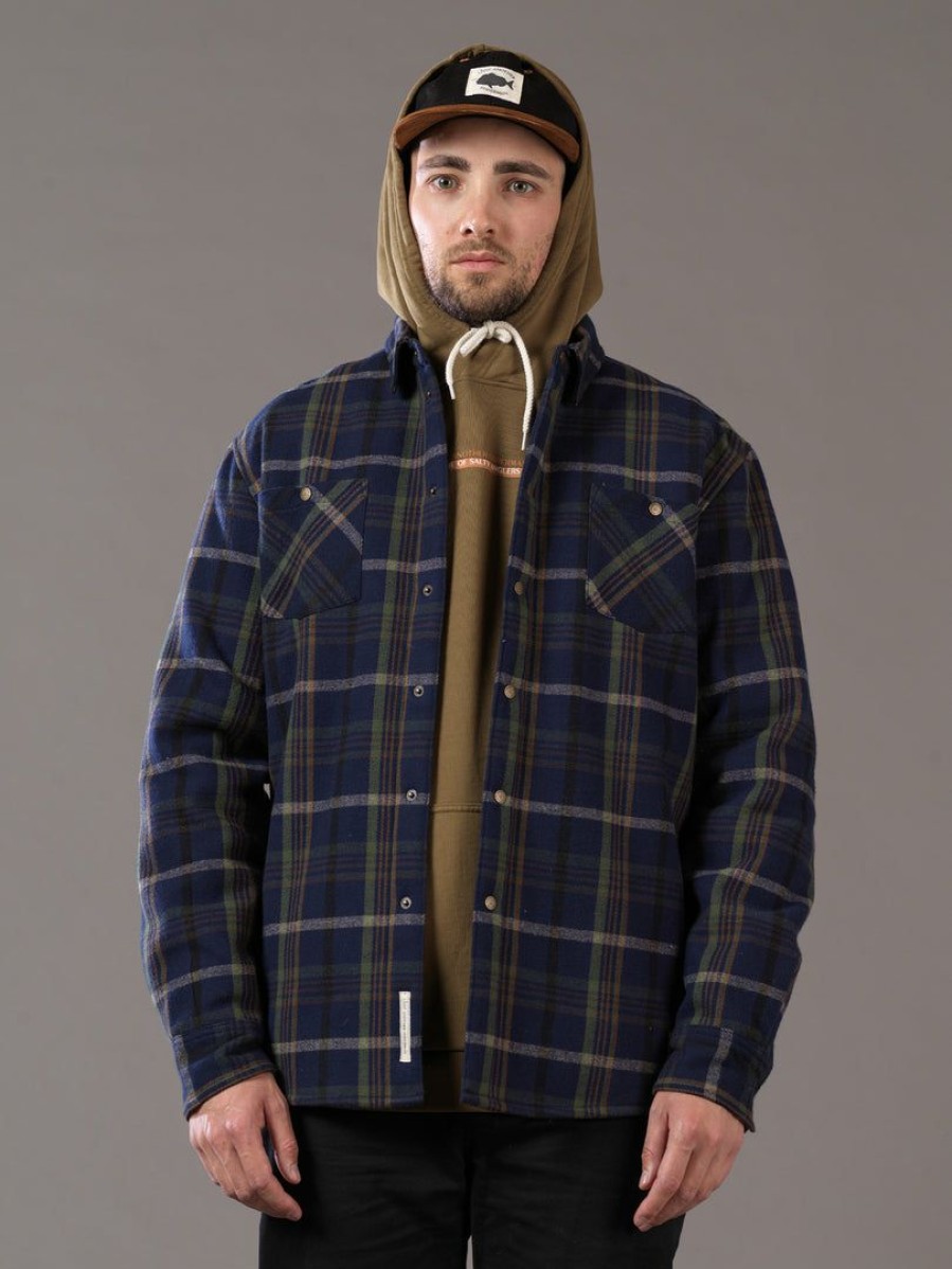 Apparel * | Just Another Fisherman Apparel Seaport Shearling Shirt Navy/Green