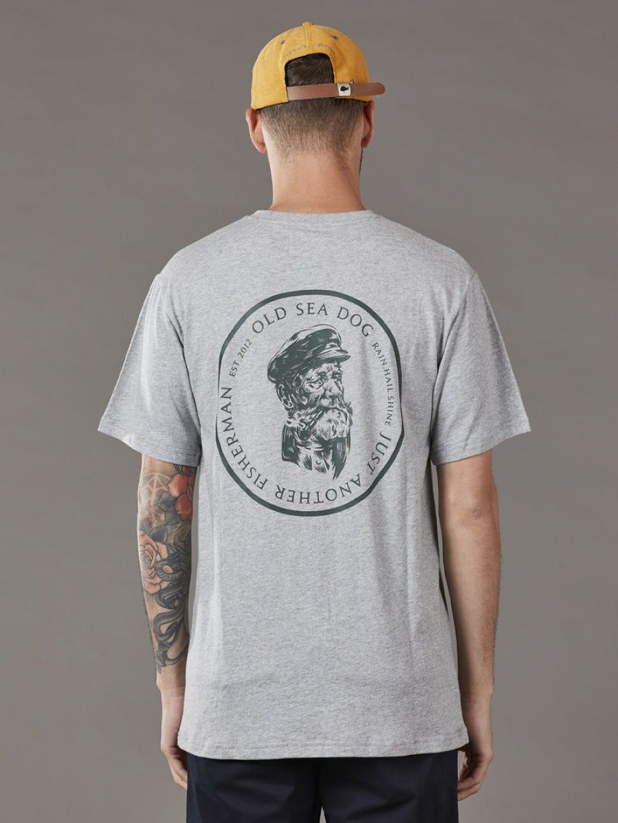 Apparel * | Just Another Fisherman Old Sea Dog Tee Grey Marle/Green