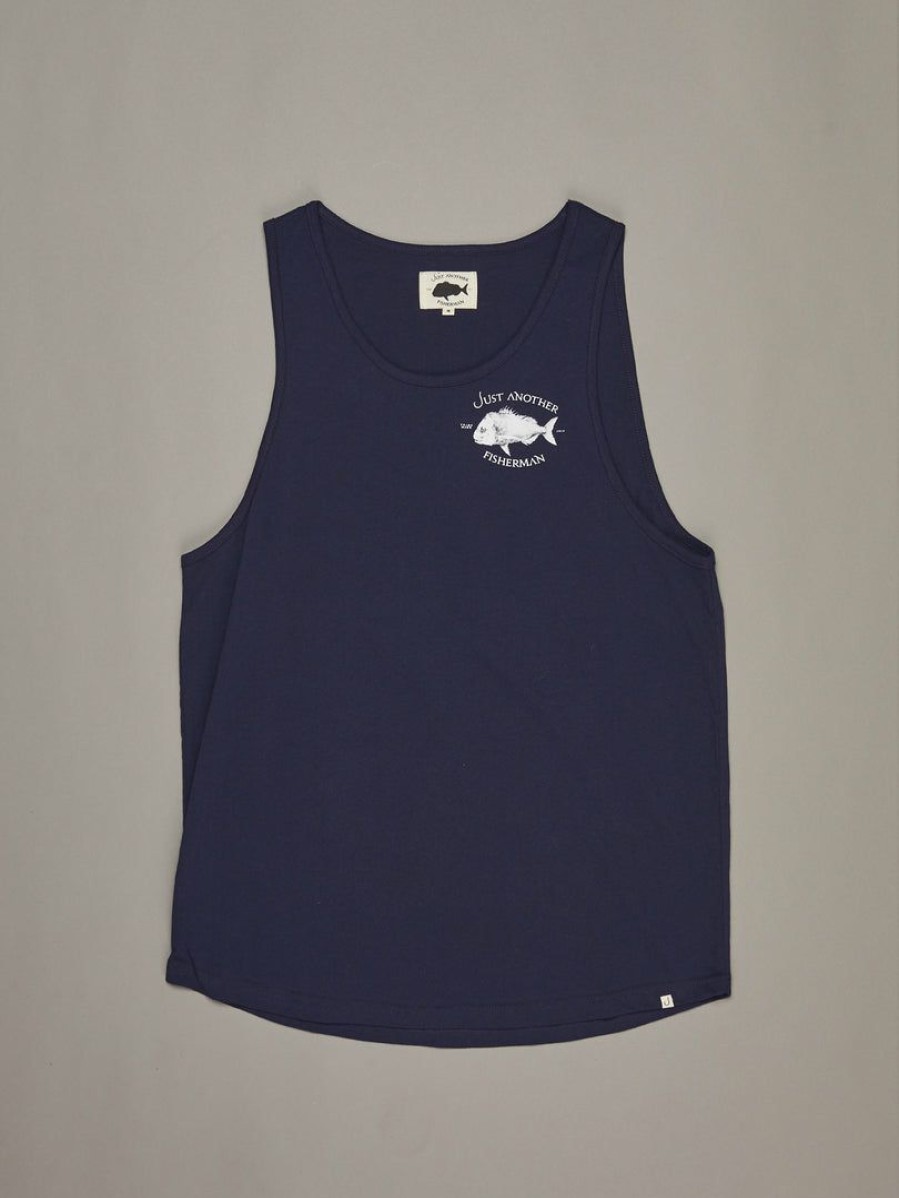 Apparel * | Just Another Fisherman Snapper Logo Singlet Navy Apparel