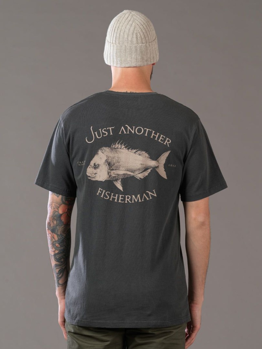 Apparel * | Just Another Fisherman Apparel Snapper Logo Tee Aged Black/Sand