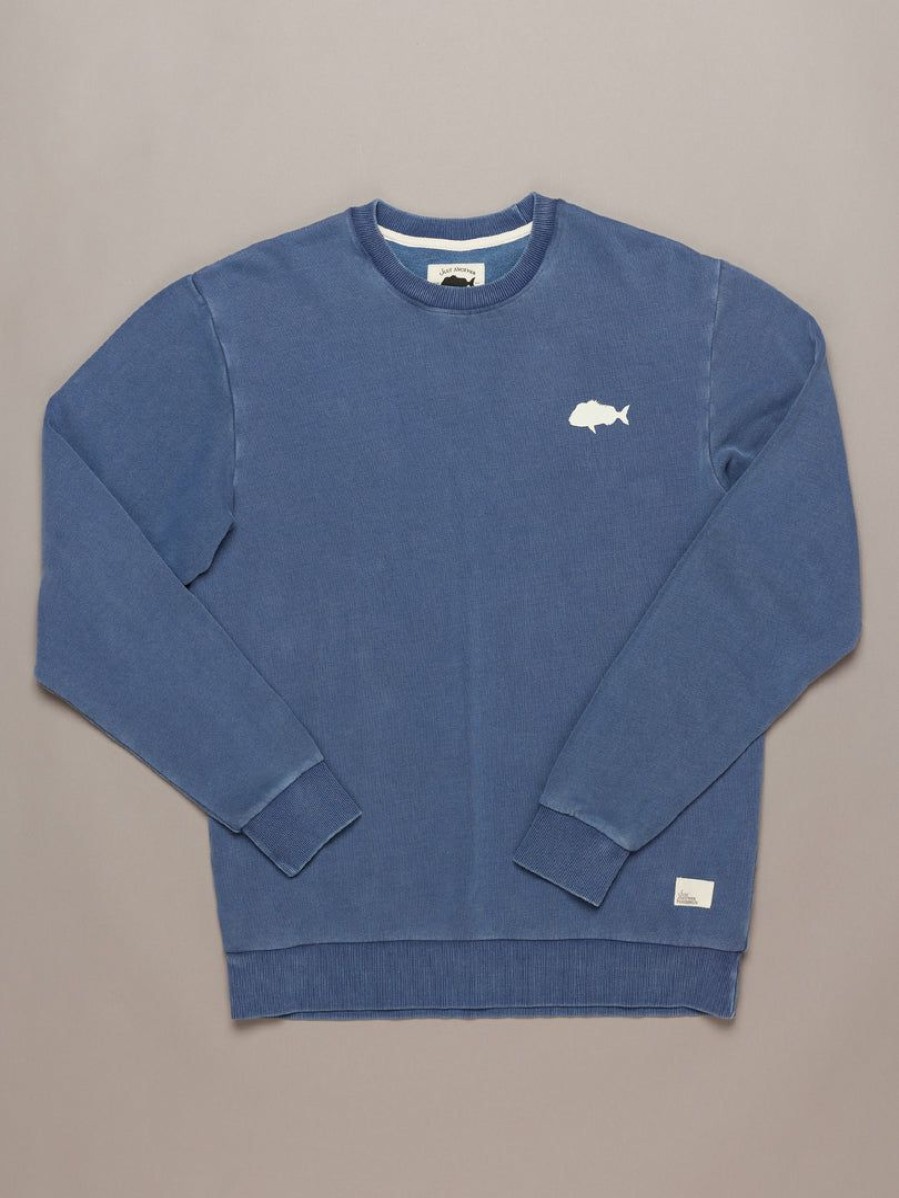 Apparel * | Just Another Fisherman Snapper Stamp Crew Overdyed Midnight Navy Apparel