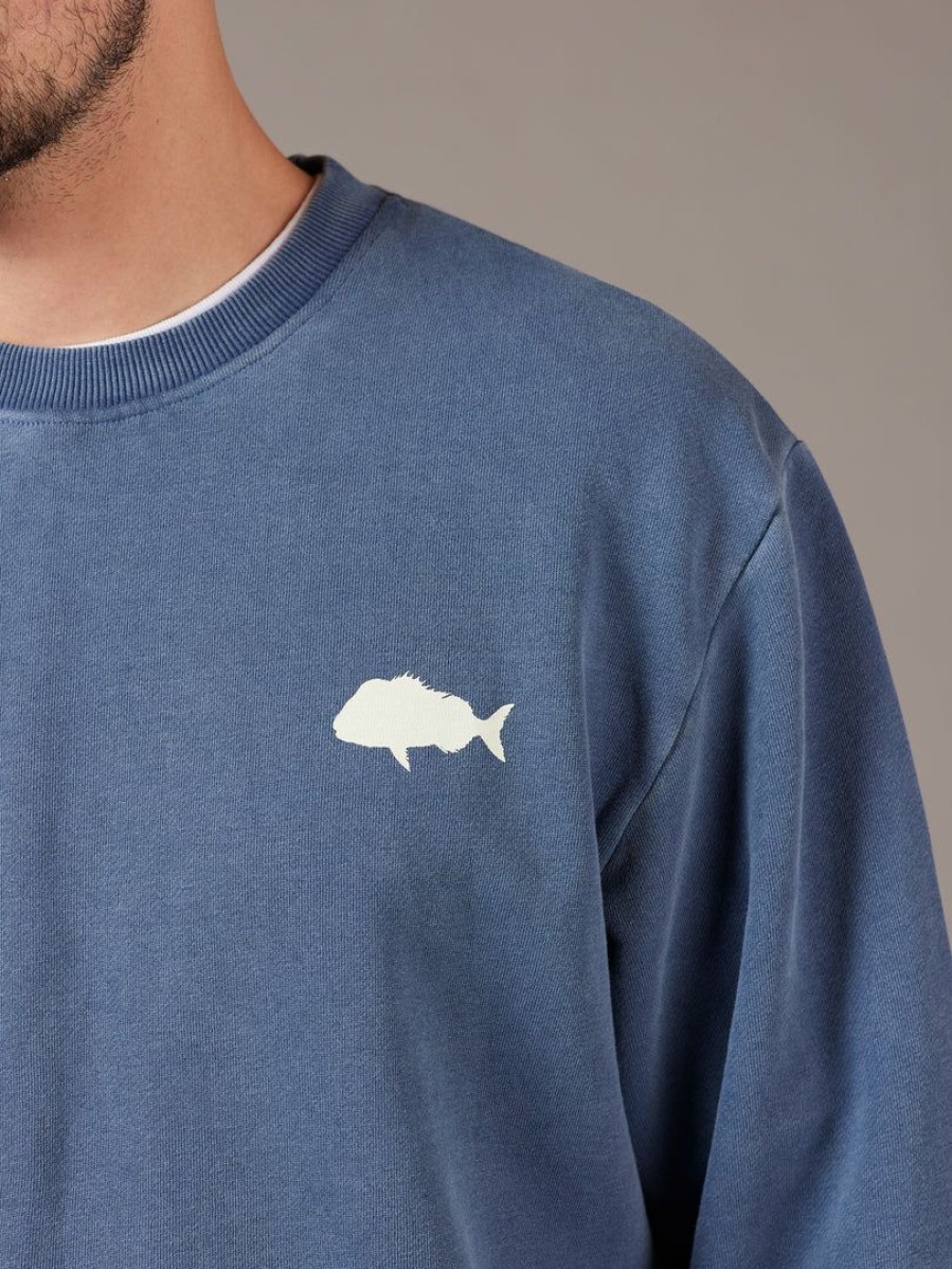 Apparel * | Just Another Fisherman Snapper Stamp Crew Overdyed Midnight Navy Apparel