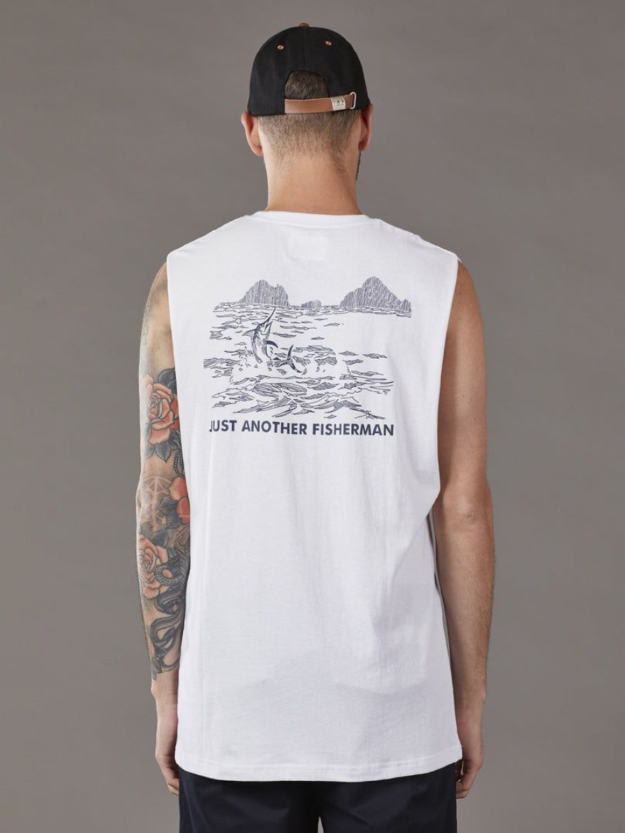 Apparel * | Just Another Fisherman Vintage Angler Tank White Apparel