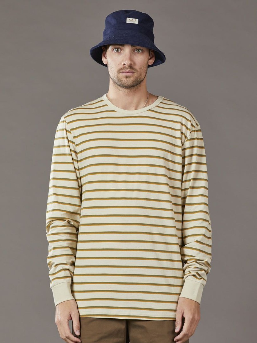 Apparel * | Just Another Fisherman Critters Stripe Ls Tee Natural/Khaki/Orange